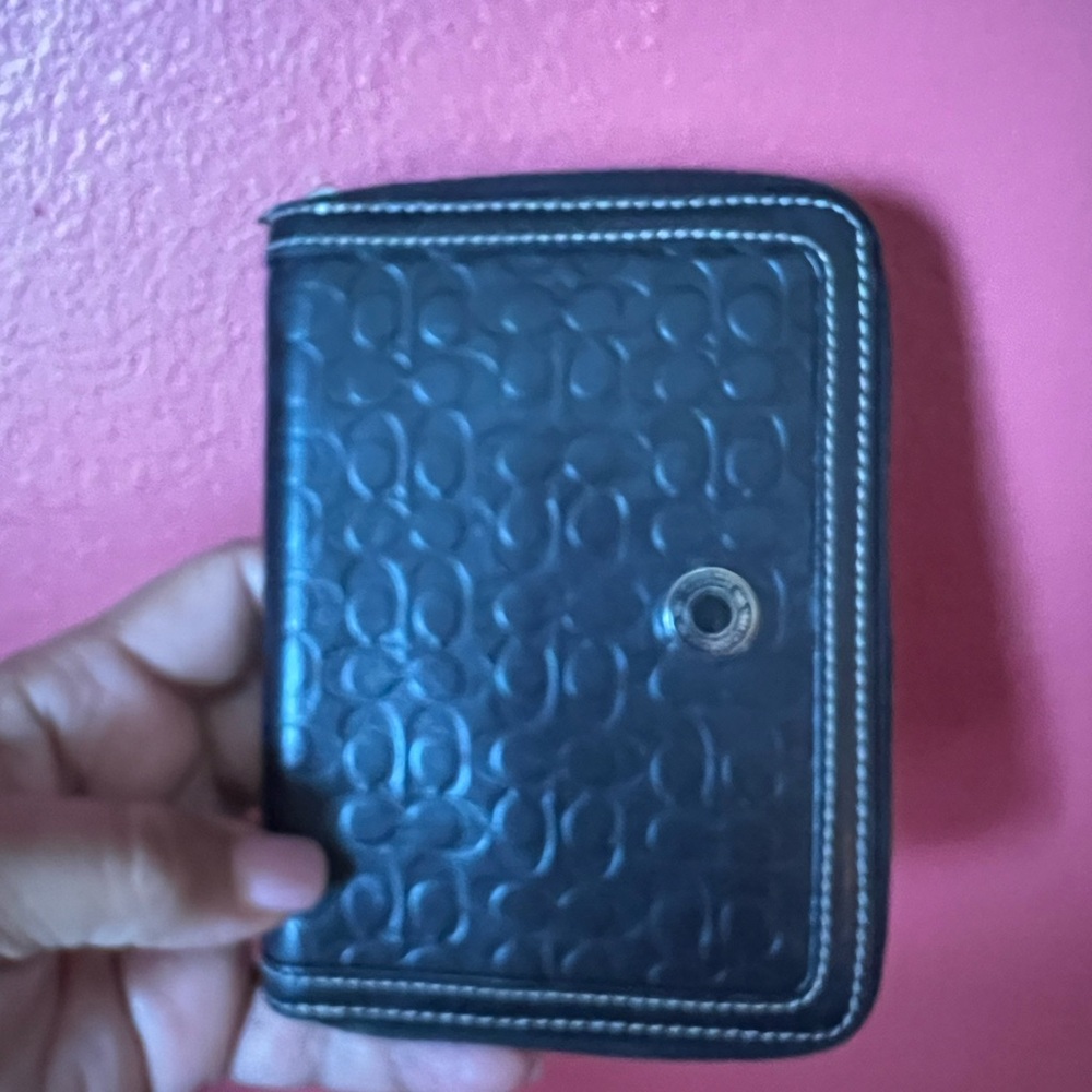 Coach Black Embossed Leather Zipper Wallet